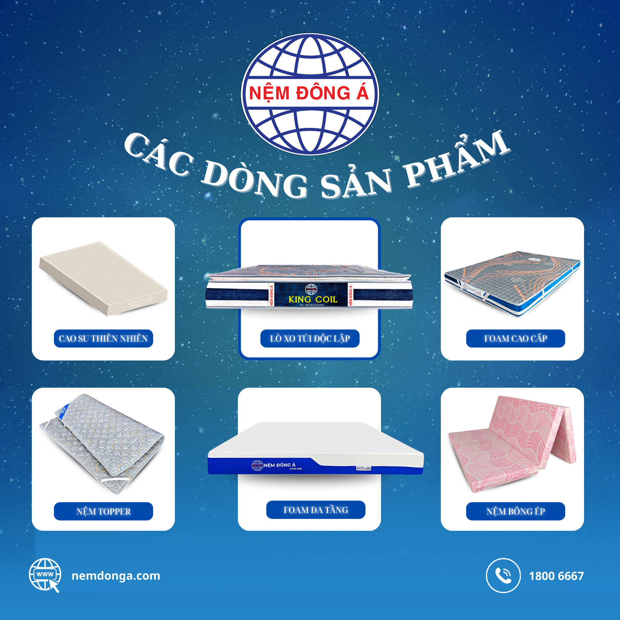 Các dòng sản phẩm nệm đông á