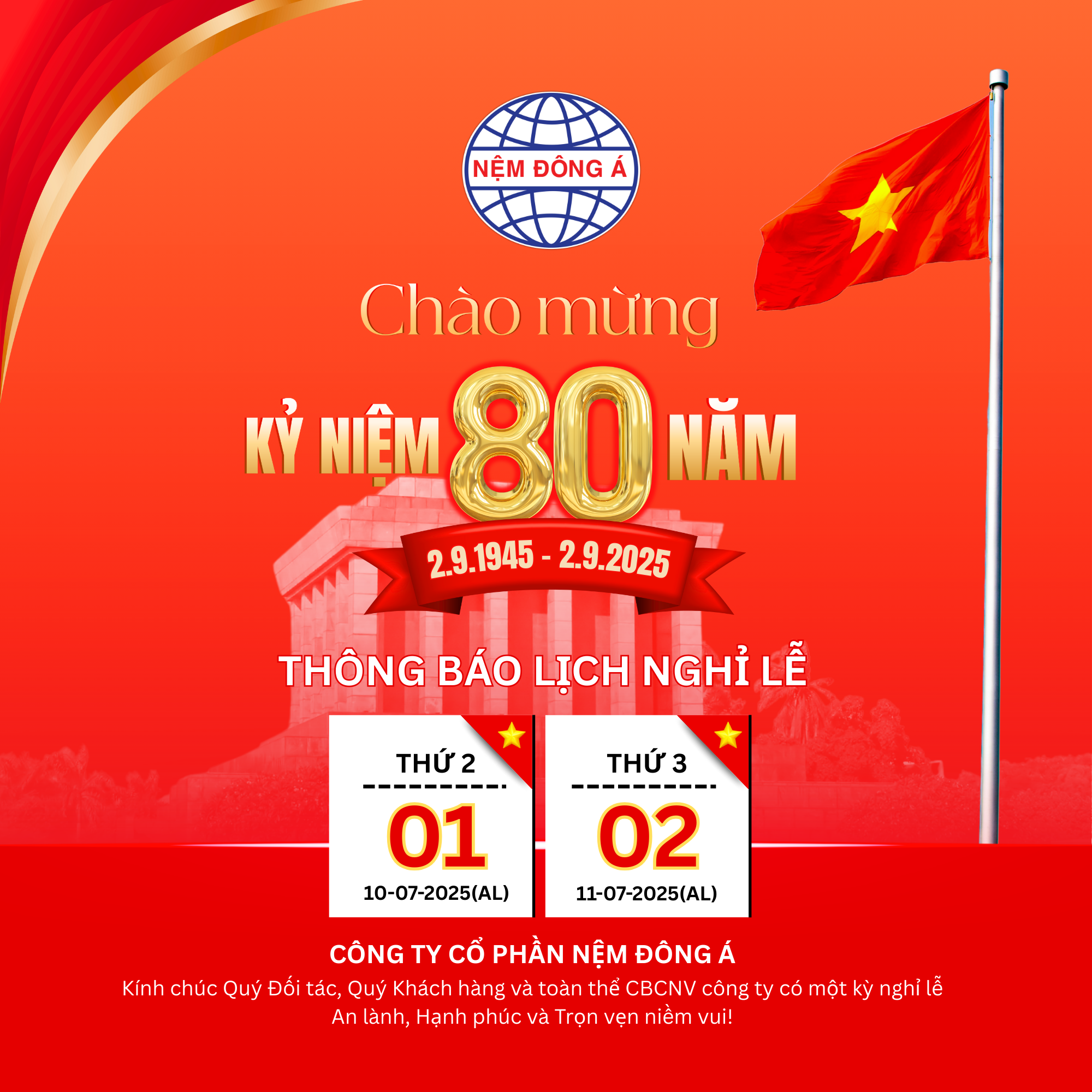 LỊCH NGHỈ LỄ 2/9/2025