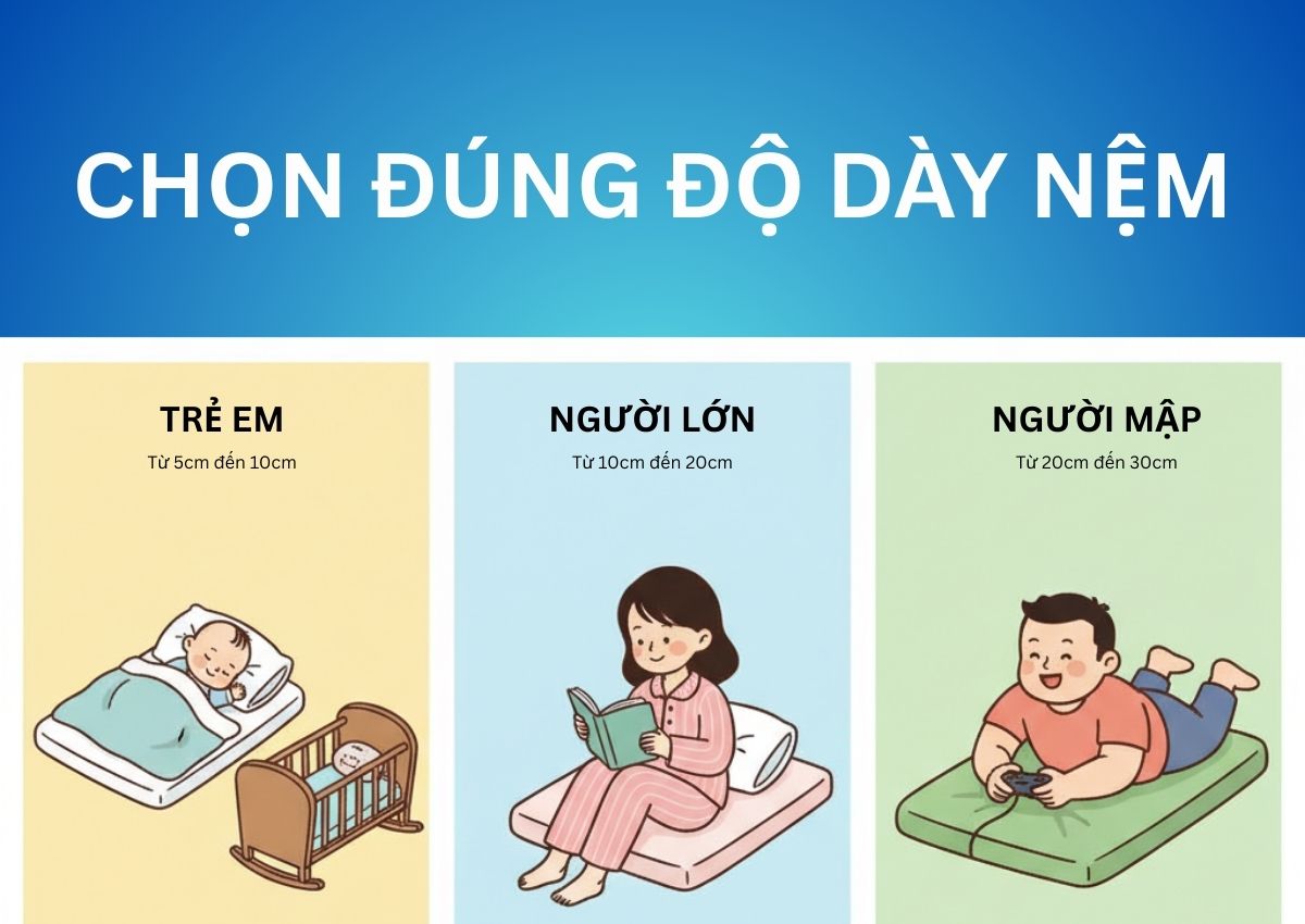 nệm dày bao nhiêu cm là chuẩn