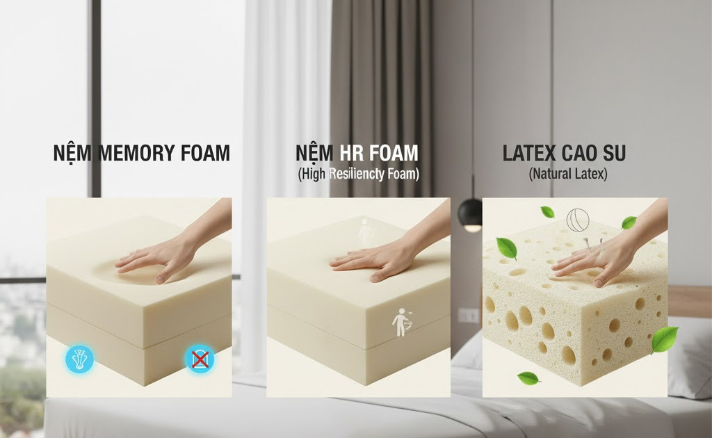 So Sánh Nệm Foam & Cao Su