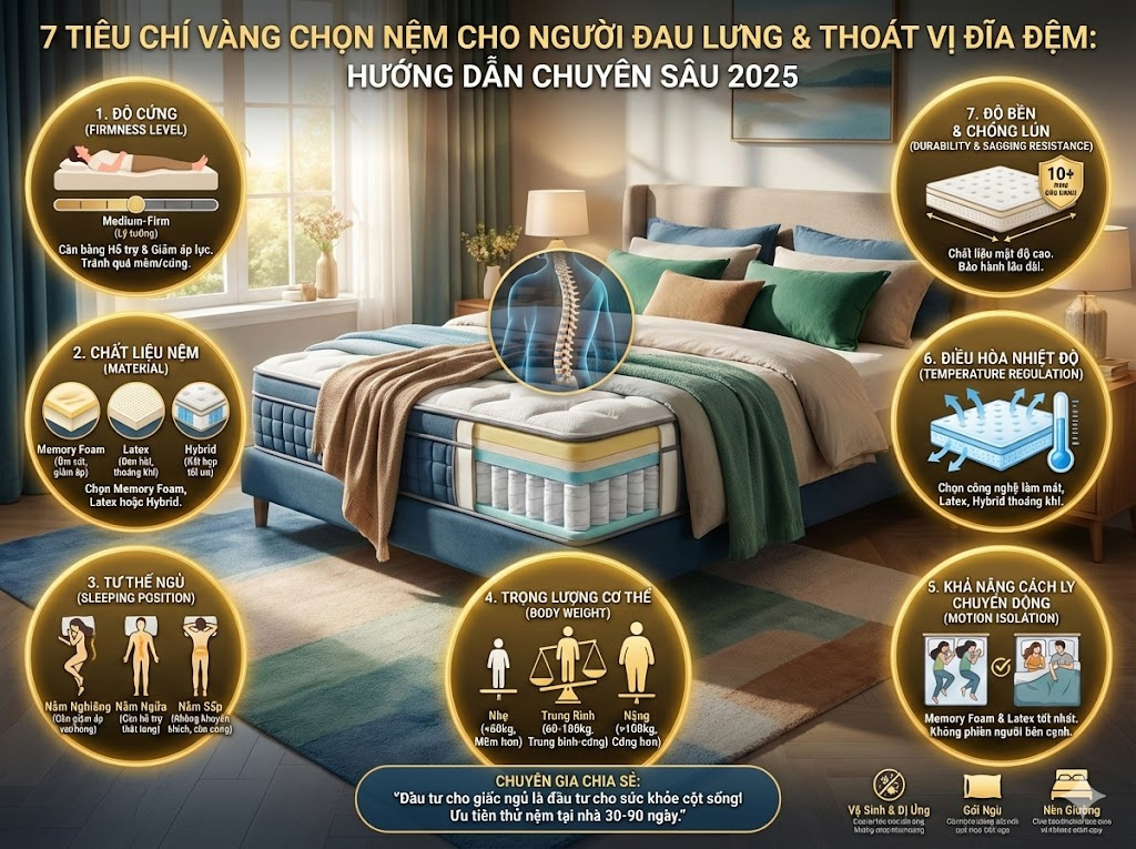 7 Tiêu Chí Chọn Nệm Cho Người Đầu Cuối & Thoát Vị Đĩa Đệm