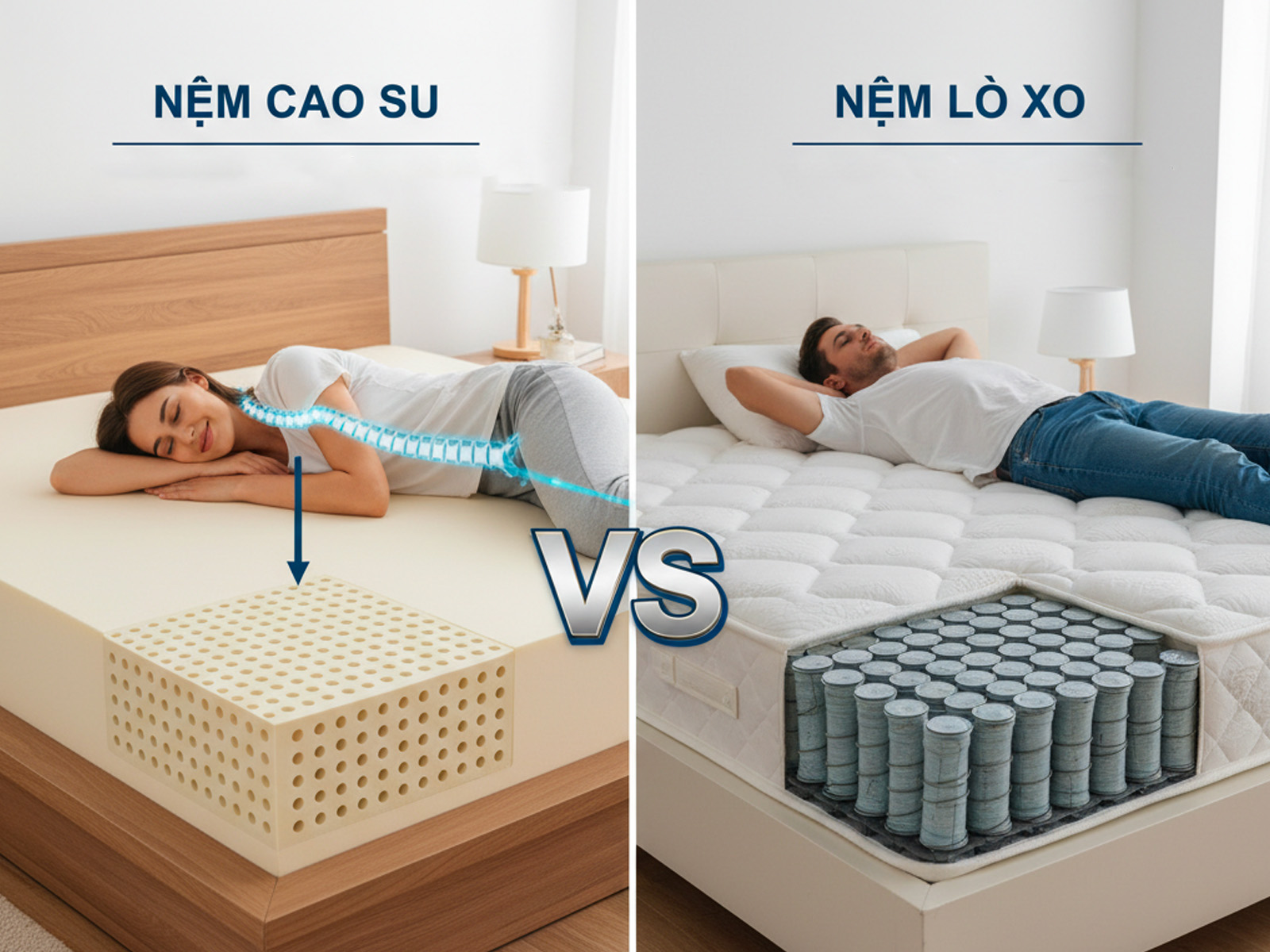 nệm cao su vs lò xo