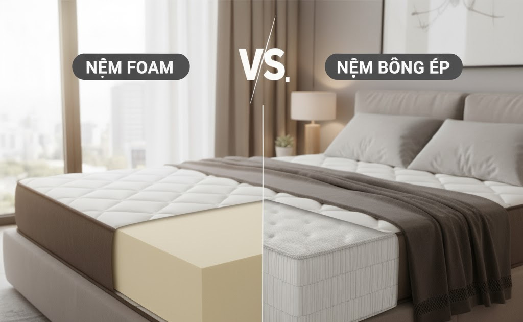nệm foam vs bông ép